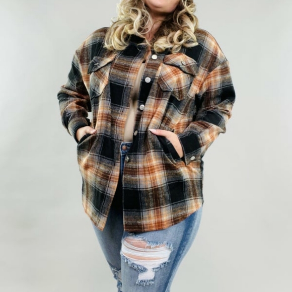 Zenana Outfitters Tops - NWOT Black & Rust Flannel Shacket - XL